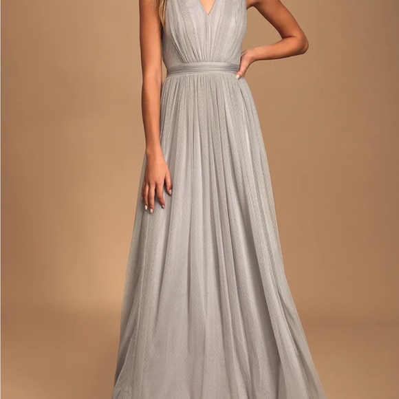 Lulus Dresses & Skirts - Light Grey Swiss Dot Maxi dress